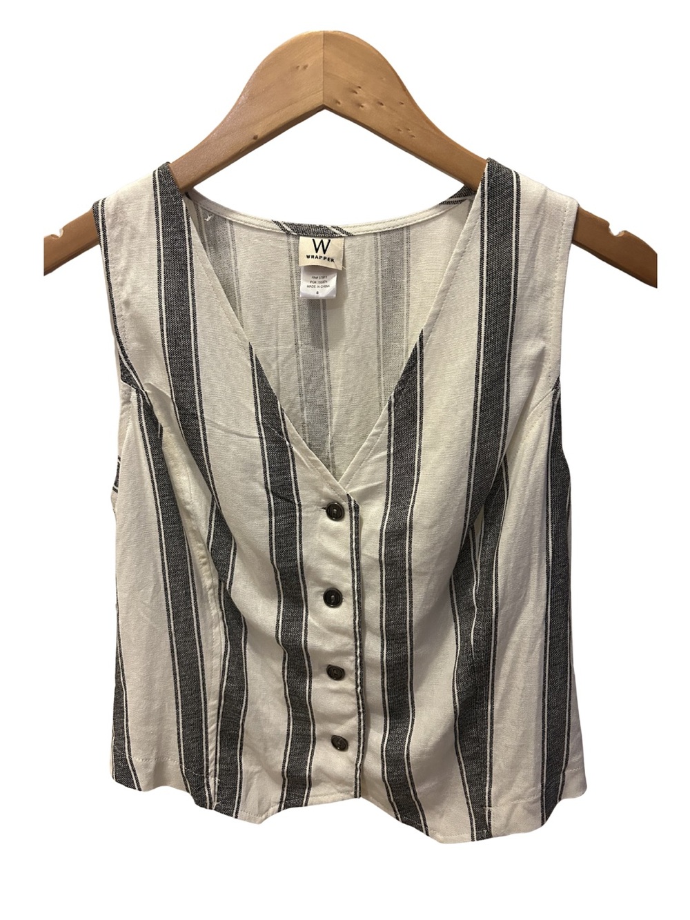 W Wrapper Cream & Black Striped Button-Front Camisole